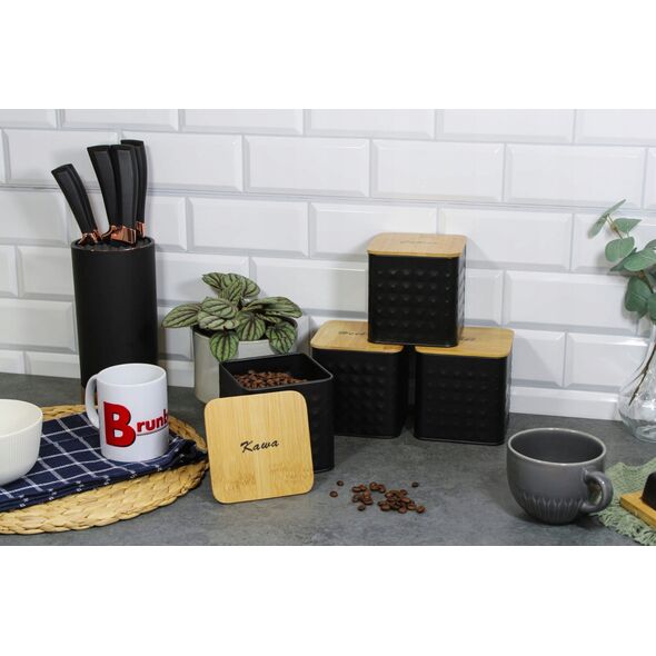 ZESTAW 4 POJEMNIKÓW KAWA HERBATA CUKIER SÓL BRUNBESTE BB-4261 (NAPISY PL)
