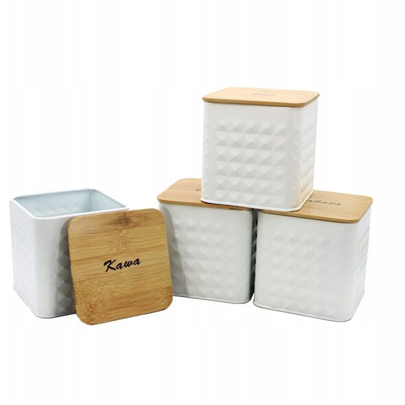ZESTAW 4 POJEMNIKÓW KAWA HERBATA CUKIER SÓL BRUNBESTE BB-4262 (NAPISY PL)