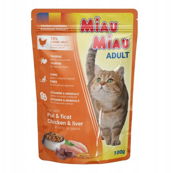 MIAU MIAU saszetka 100g KURCZAK +         WĄTRÓBKA SOS /24
