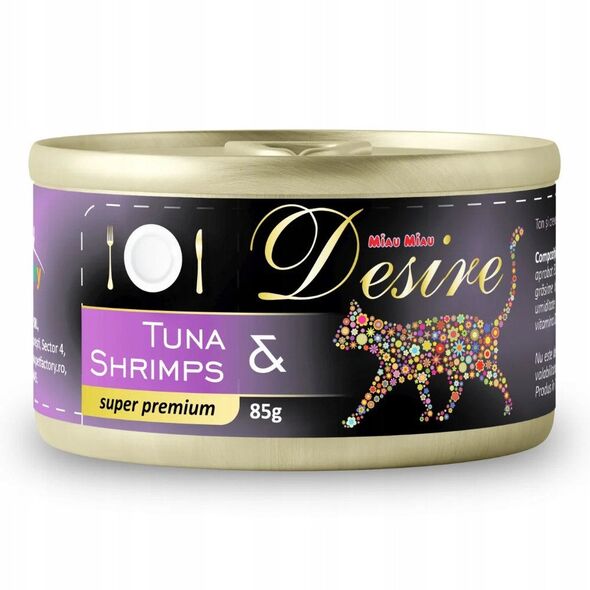 MIAU MIAU DESIRE puszka 85g KOT TUŃCZYK   + KREWETKI