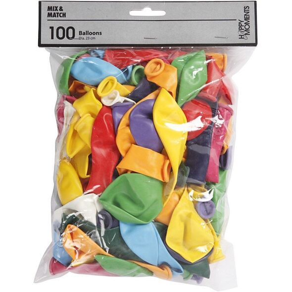 Balloner, runde, pakke a 100 assorterede farver