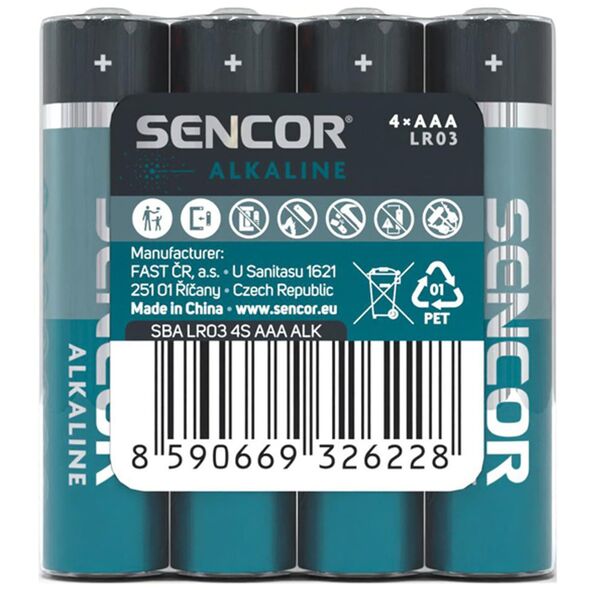 Bateria alkaliczna, AAA (LR03), AAA, 1.5V, Sencor, Folia, 4-pack