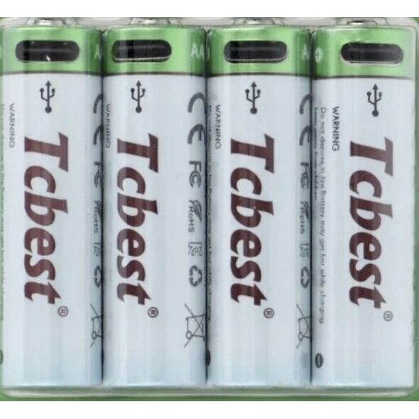 TCBEST bateria akumulatorowa R6 (AA) 750 mAh z gniazdem Typ C + kabel USB A do 4 x Typ C 4 szt
