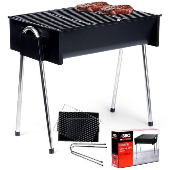 Grill węglowy turystyczny 48x33x46cm przenośny stal nierdzewna czarny
