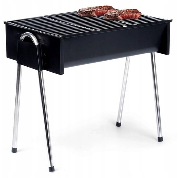 Grill węglowy turystyczny 48x33x46cm przenośny stal nierdzewna czarny