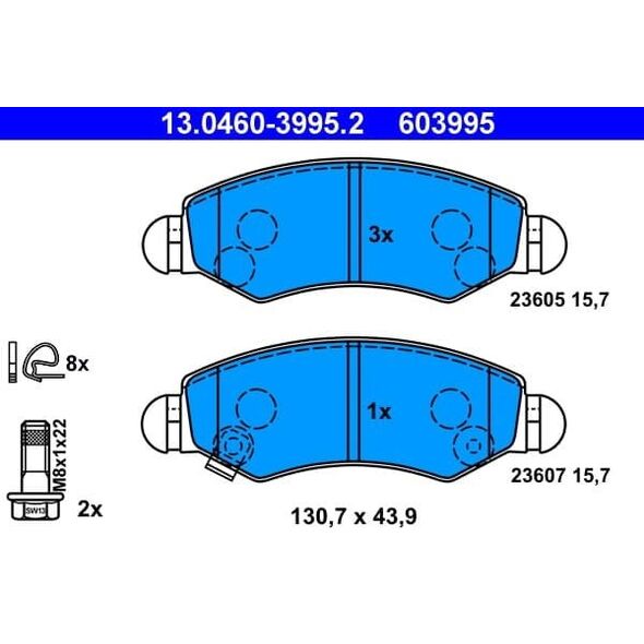 ATE ΤΑΚΑΚΙΑ ΦΡΕΝΩΝ ATE 13.0460-3995.2 OPEL AGILA 1.0 07-, 1.0 12V 00-, 1.2 16V 04-, 1.3CDTI 03