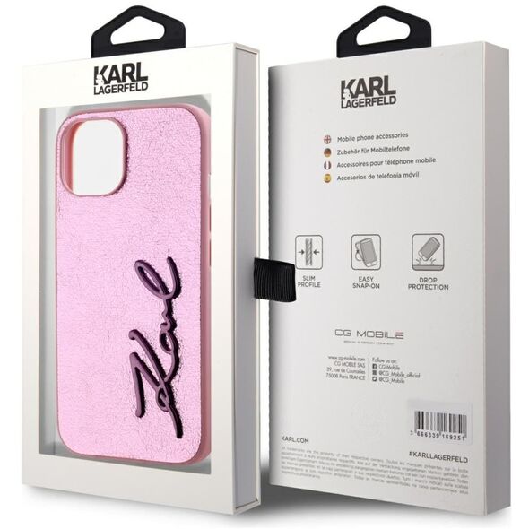 Etui Karl Lagerfeld Wrinkled Metal       Signature do iPhone 15 różowy
