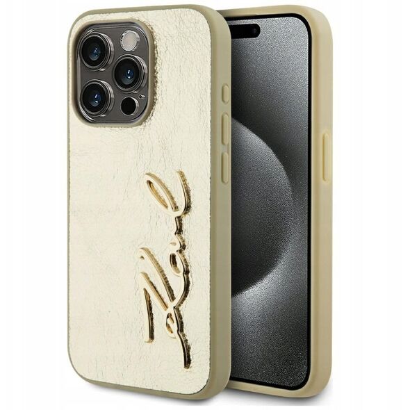 Etui Karl Lagerfeld Wrinkled Metal       Signature do iPhone 15 Pro Max złoty