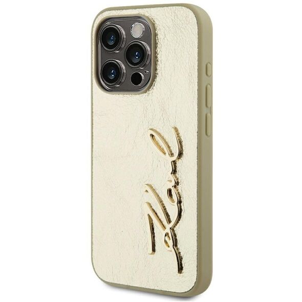 Etui Karl Lagerfeld Wrinkled Metal       Signature do iPhone 15 Pro Max złoty