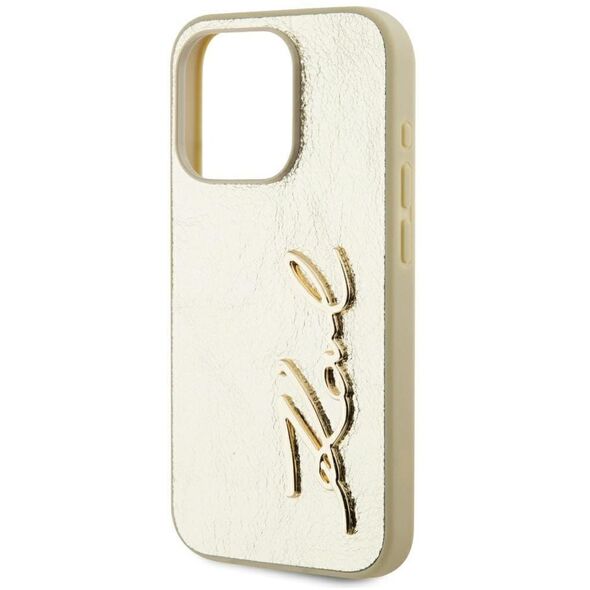 Etui Karl Lagerfeld Wrinkled Metal       Signature do iPhone 15 Pro Max złoty