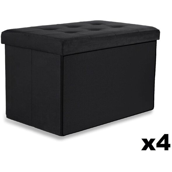 Pufa składana XL z guzikami - 60x38x38cm aksamit czarna x 4