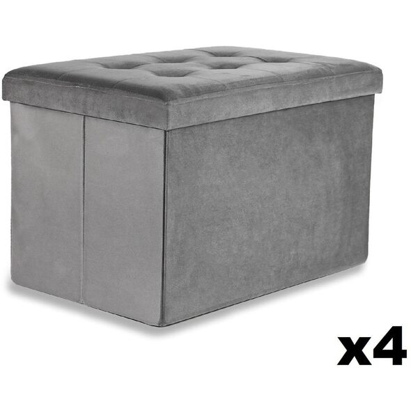 Pufa składana XL z guzikami - 60x38x38cm aksamit szara x 4
