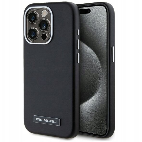 Case Karl Lagerfeld FW Metal Plate MagSafe for iPhone 15 Pro black