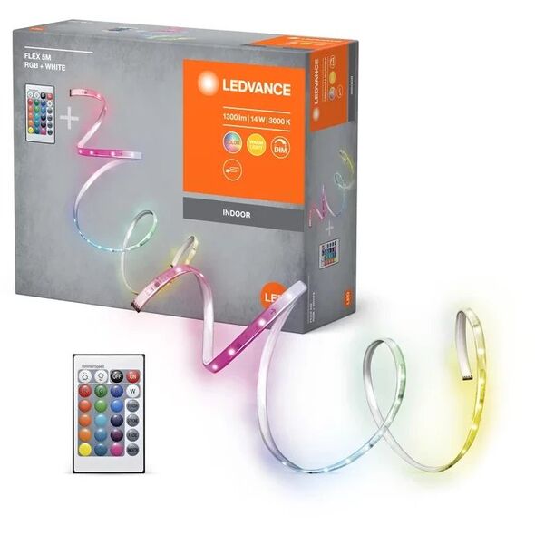 LED strip kit LEDVANCE FLEX IP20 14W 3000K 1300lm RGB+W RC 5m with remote control