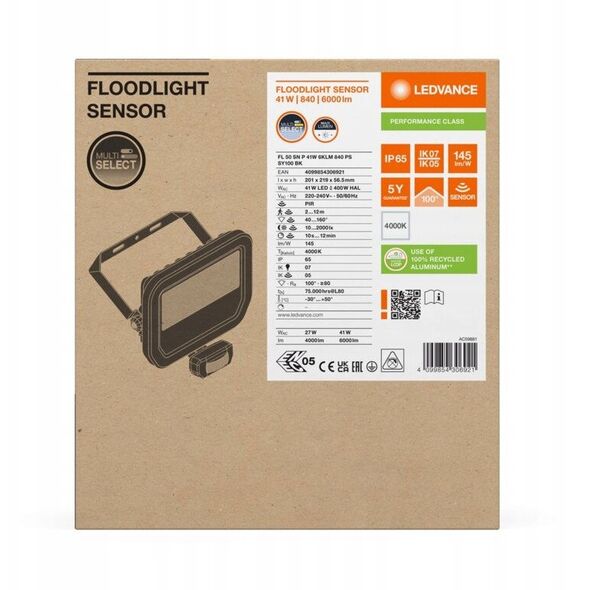 LED floodlight LEDVANCE FL GEN4 IP66 27/41W 4000K 4000/6000lm with motion sensor white
