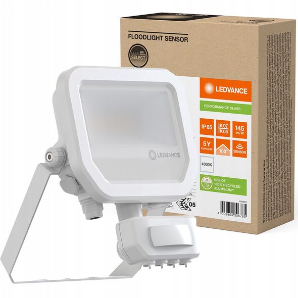 LED spotlight LEDVANCE FL GEN4, IP66, 6/8W 4000K 800/1200lm with motion sensor, white
