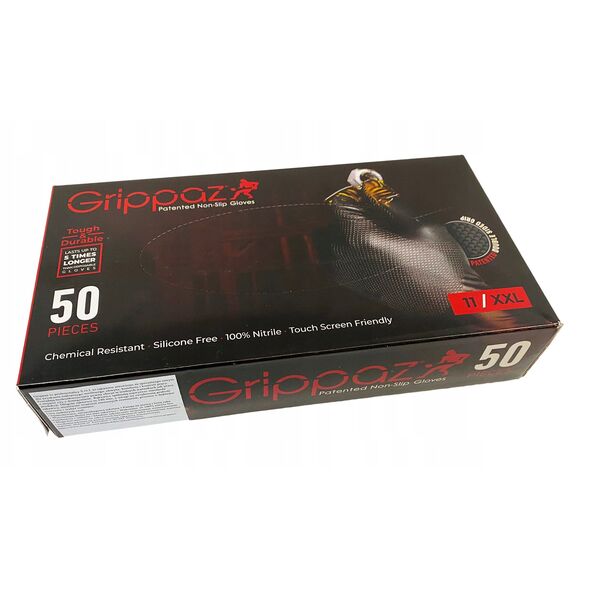 Disposable nitrile gloves with rough palm GRIPAZZ, black, size 2XL (50pcs.)