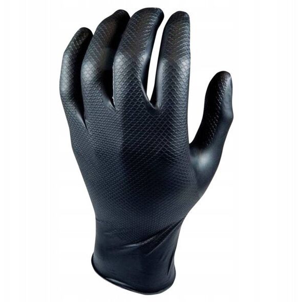 Disposable nitrile gloves with rough palm GRIPAZZ, black, size XL (50pcs.)