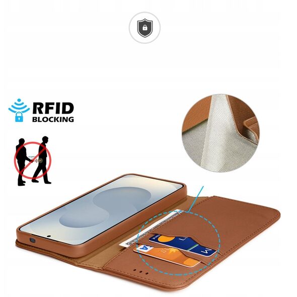 Etui Dux Ducis Hivo na Samsung Galaxy S25 Edge z klapką i ochroną RFID - brązowe