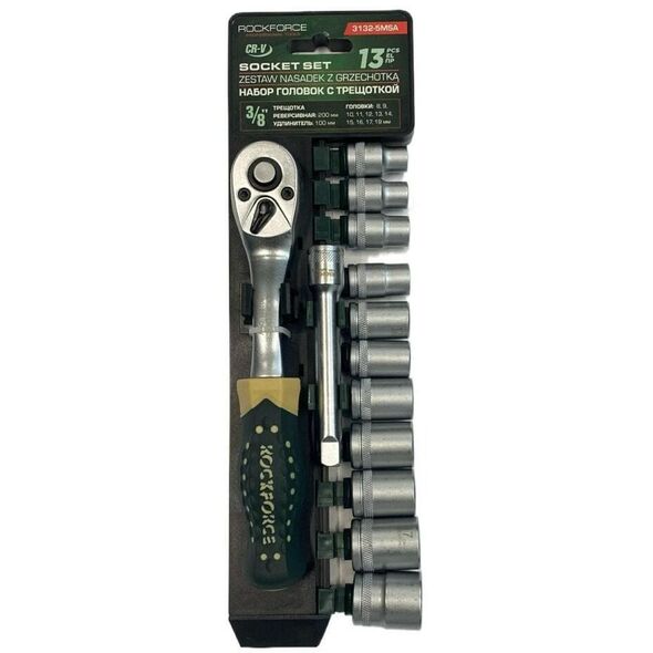 Zestaw narzędzi 13el. 3/8" grzechotka, przedłużka, nasadki (8-19mm)