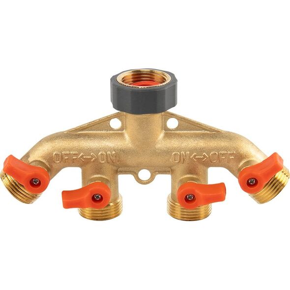 ROZDZIELACZ 4-DROŻNY GW 3/4"x GZ 3/4" MOSIĄDZ  Z ZAWORAMI BRASS SOFT