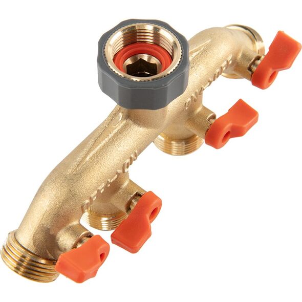 ROZDZIELACZ 4-DROŻNY GW 3/4"x GZ 3/4" MOSIĄDZ  Z ZAWORAMI BRASS SOFT