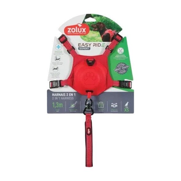ZOLUX Szelki dla psa ze smyczą automatyczną Easyride XS czerwone