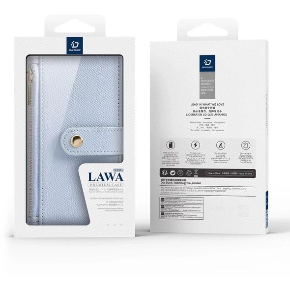 Etui skórzane do iPhone 16 Pro Max Dux Ducis Lawa z portfelem MagSafe Błękitne