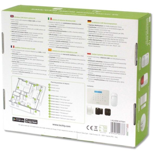 Zestaw alarmowy GSM centralka/2 czujniki/2 piloty/2 karty RFID