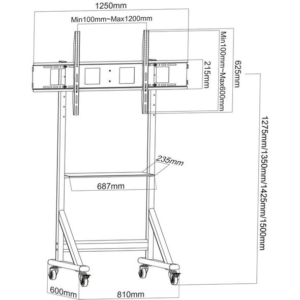Stojak mobilny TV 55-100” do 120kg regulowany półka AV