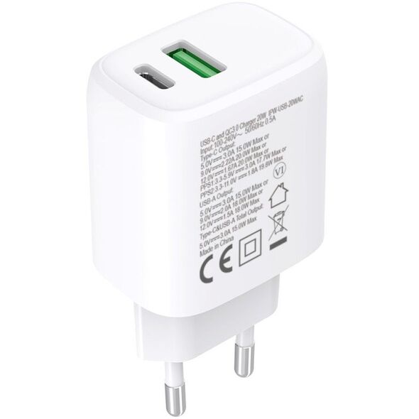 Ładowarka sieciowa USB-C PD 20W i USB-A QC 18W