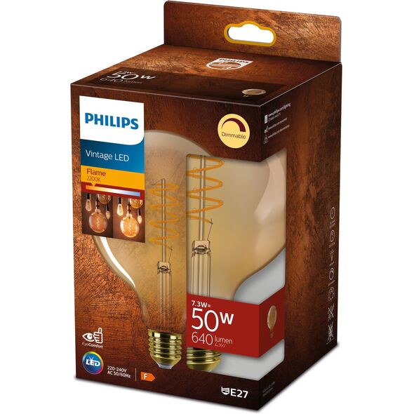 Decorative LED bulb PHILIPS Classic Gold, G120, 7 W, E27, 630 lm, 2000K