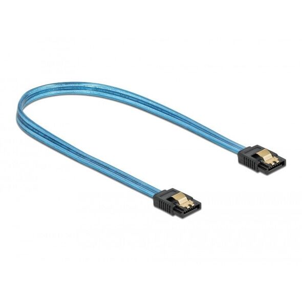 DeLOCK SATA 6 Gb/s Cable UV glow effect blue 50 cm, 0.5 m, SATA III, SATA 7-pin, SATA 7-pin, Male/Male, Blue