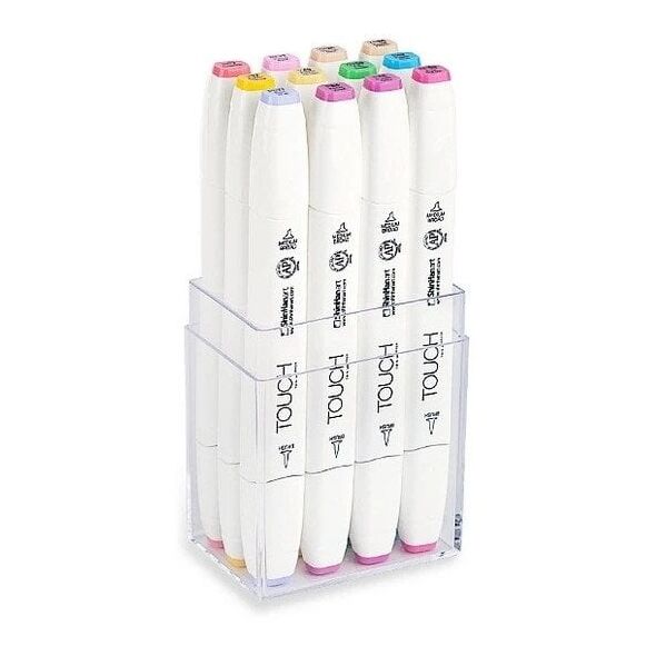 Touch Brush Marker 12stk pastel farver, pensel + medium kantet spids