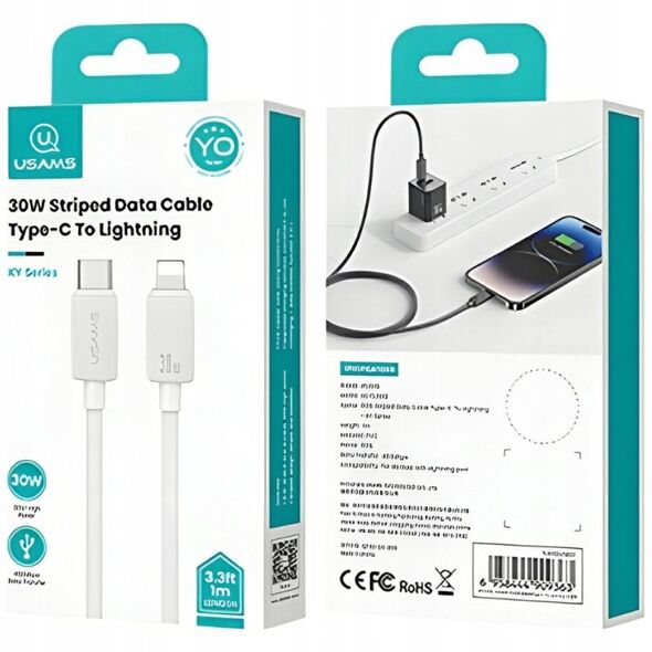 Kabel USAMS KY Series US-SJ692 30W USB-C do Lightning 1m biały