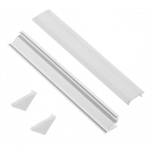 LED strip profile set GTV, angular, 45 degrees, surface mounting, white, 2 m