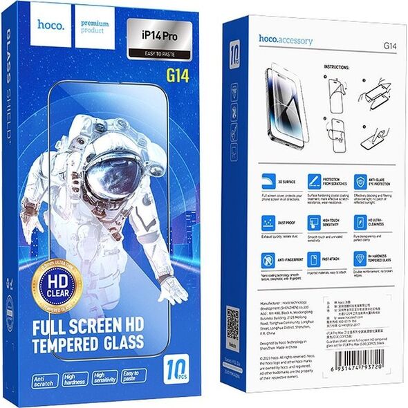 Hoco HOCO szkło hartowane HD 5D Guardian shield (SET 10in1) - do iPhone 14 Pro czarny (G14)