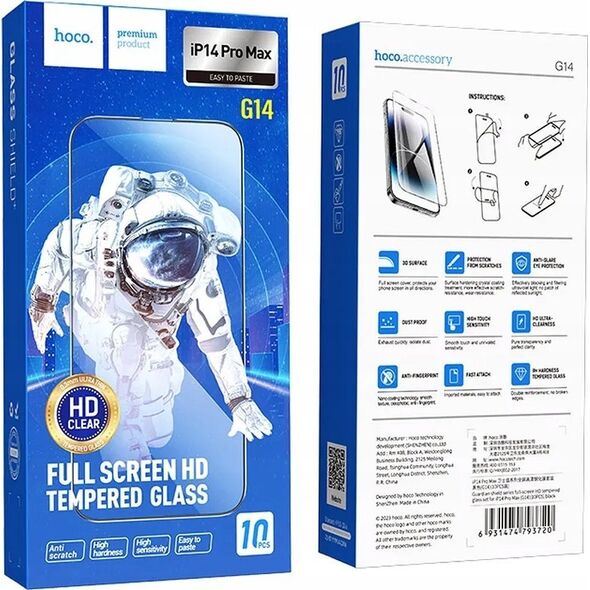 Hoco HOCO szkło hartowane HD 5D Guardian shield (SET 10in1) - do iPhone 14 Pro Max czarny (G14)