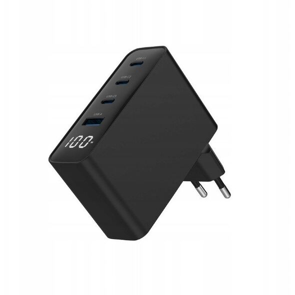 Ładowarka uniwersalna 100W GaN 1xUSB-A 3xUSB-C szybkie ładowanie LCD czarna
