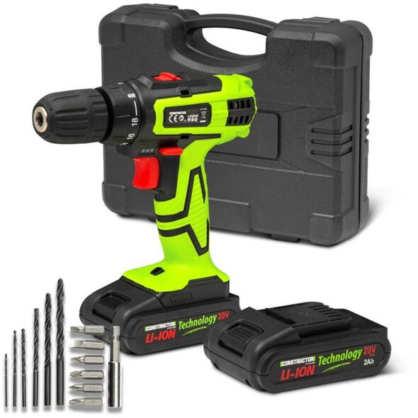 Επαναφορτιζόμενο δραπανοκατσάβιδο CONSTRUCTOR, 20 V, 2 x 2.0 Ah Li-ion, 28 Nm