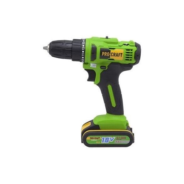 Επαναφορτιζόμενο κατσαβίδι - τρυπάνι ProCraft PA18C, 18 V, 2x1.5 Ah, 32 Nm
