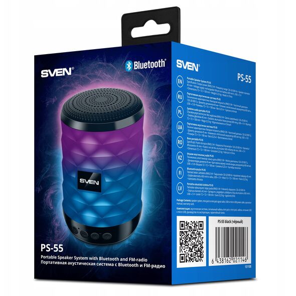 SVEN PS-55 μαύρο ισχύς εξόδου 5W (RMS) TWS Bluetooth FM USB microSD μπαταρία λιθίου SV-021146