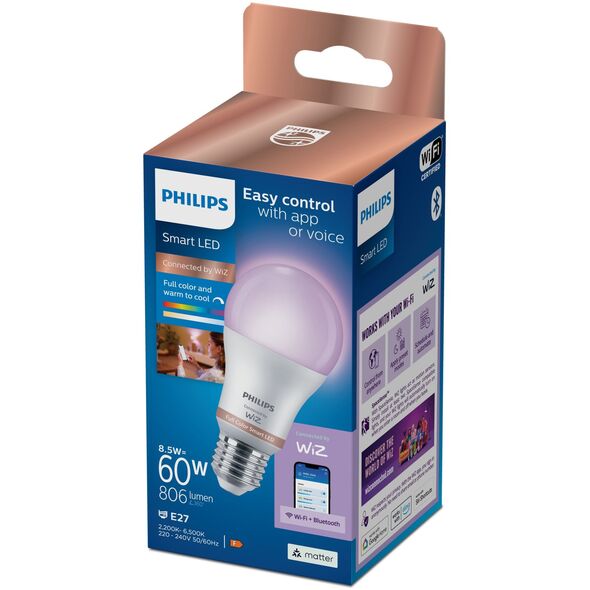 Philips WiZ LED Smart Bulb  60 W  E27  RGB - Vieda spuldze Philips Samrt bulb 60W A60 E27 822-65 RGB 1PF/6
