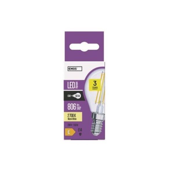 Emos Żarówka LED Emos Z74237 filament mini globe 6W E14 230V 2700K 806lm ciepła biel