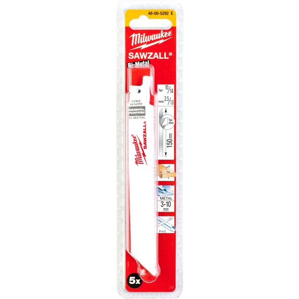 MILWAUKEE Πριονόλαμα S BIMETAL 150mm 10/14T /5τμχ.