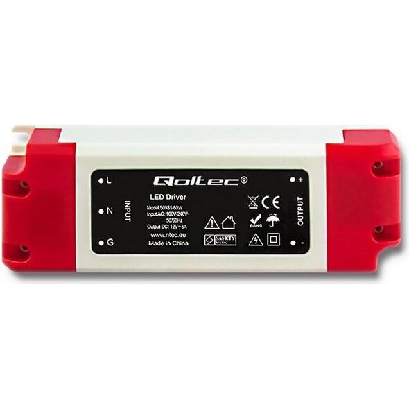 Qoltec Zasilacz LED Driver | 100-240V | IP20 | 60W | 12V | 5A - 50935