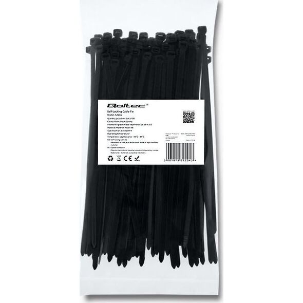 Organizer Qoltec Opaska zaciskowa Czarny 100 sztuk  (52204)