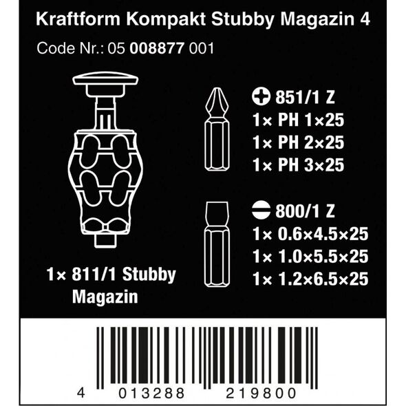 Wera Wera Kraftform compact stubby magazine 4 bit set (black/green, 7 pieces)