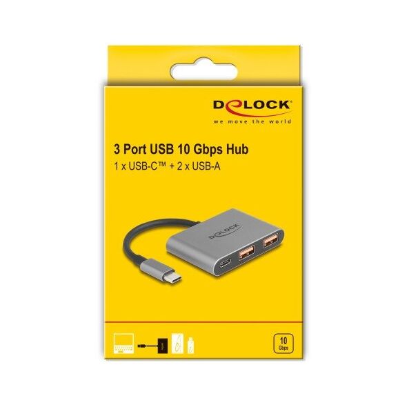 DELOCK 3 Port USB Hub 10 Gbps με USB Type-C σε 1 x USB Type-C + 2 x USB Typ-A