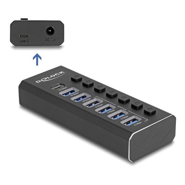 DELOCK 7 Port USB Hub με 4 θύρες 10 Gbps και 4 θύρες γρήγορης φόρτισης 5 Gbps με διακόπτη και φωτισμό